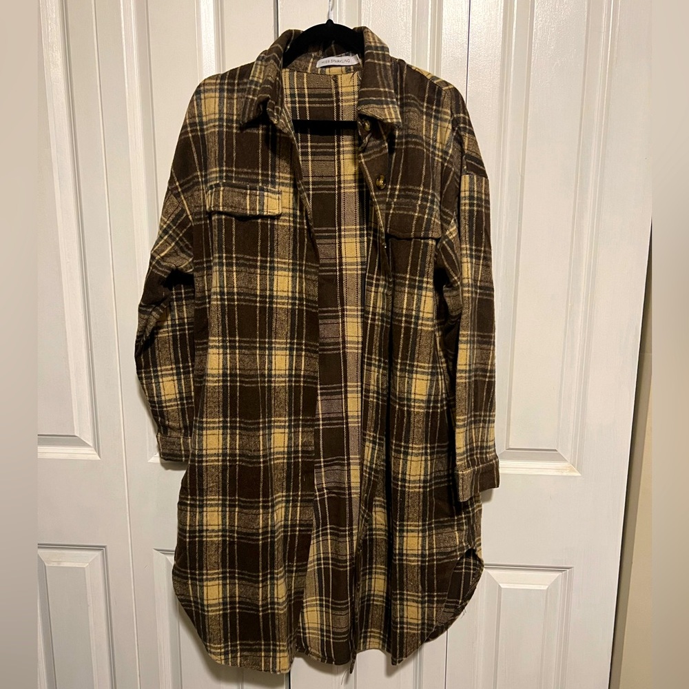 Plaid midi shacket